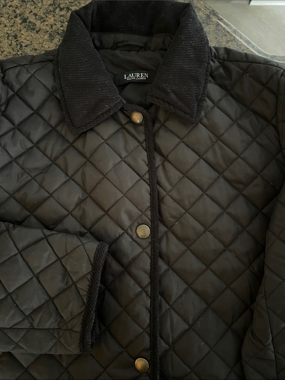 Lauren Ralph Lauren Black Quilted Corduroy Collar Puffer